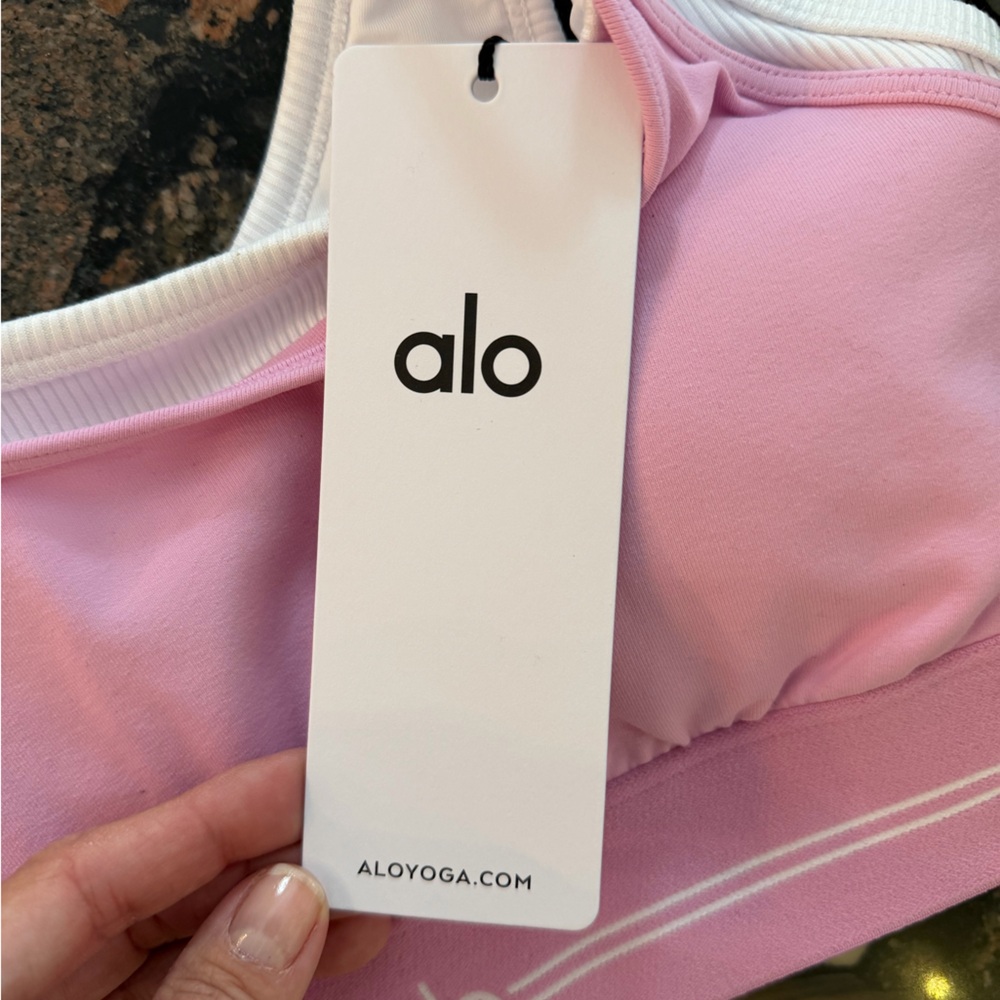 NWT ALO Yoga Airbrush Better Together Bra Candy Heart Pink/White Size S - Picture 3 of 8